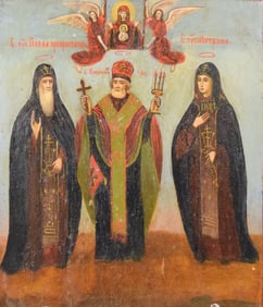 Russian Wood Icon 3 Saints