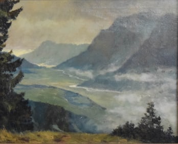 Ludwig Klein Oil on Canvas Mountain Landscape