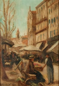 A. Gardner Oil on Wood Panel Street Scene