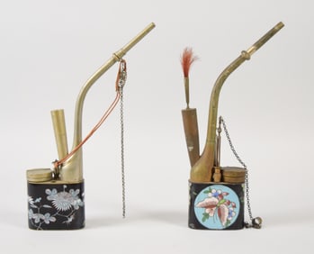 2 Chinese Cloisonne Opium Pipes