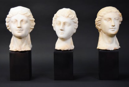 3 Carved Alabaster Heads of a Woman