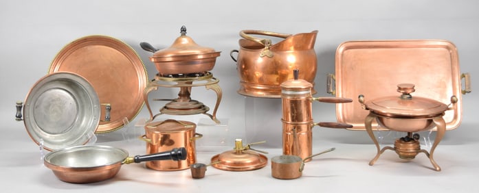 14 Pieces Vintage Copper Cookware & Accessories