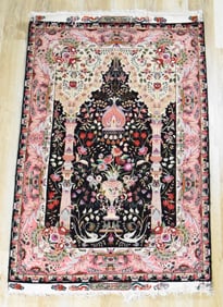 Persian Silk Prayer Rug Signed