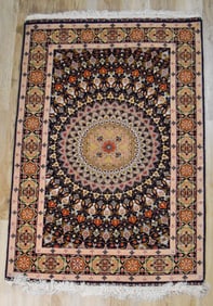 Persian Silk Rug Medallion Motif