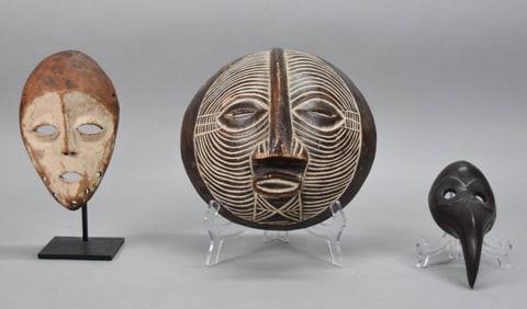 3 African Wooden Masks DR Congo