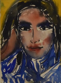 Hunt Slonem Gouache on Paper Portrait