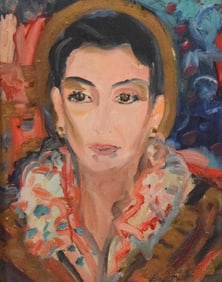 Hunt Slonem Oil on Canvas Portrait of a Woman