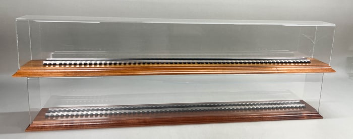 2 Plastic Train Display Cases with Tracks