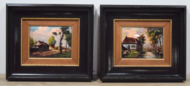 Pair FJ Carmona Limoges Enamel on Copper Plaques