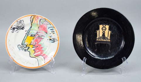 2 Artist Painted Porcelain Plates