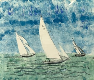 Signed Monoprint Sailboats The Race