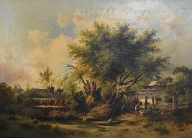 Signed Manfried Oil on Canvas Homestead Scene
