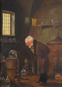 Hans Fenger Oil on Canvas The Alchemist