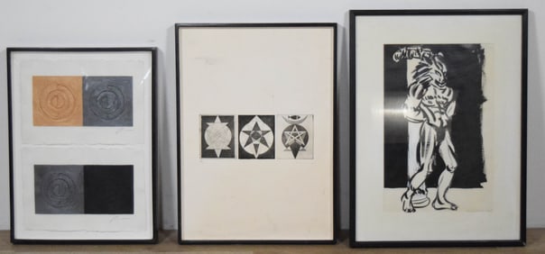 3 Piece Art Lot Ink, Mixed Media, Etching
