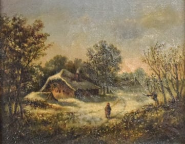 Oil on Canvas Figure Walking in Landscape