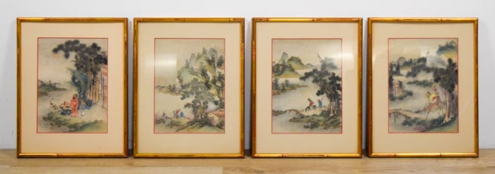4 Chinese Landscape Paintings on Silk