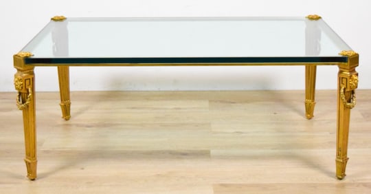 P.E. Guerin Style Brass & Glass Coffee Table
