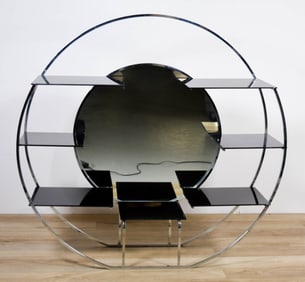 Modern Art Deco Chrome & Glass Etagere