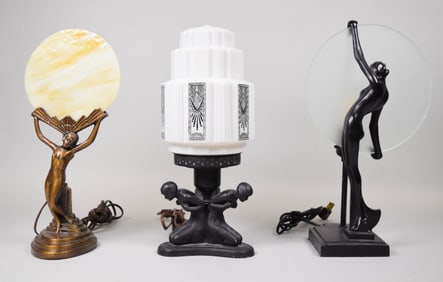 3 Frankart Style Art Deco Lamps