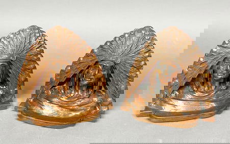 After Joza Krupka Pair Patinated Bronze Bookends