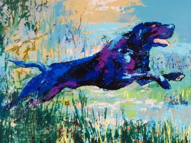 LeRoy Neiman Serigraph Leaping Black Labrador