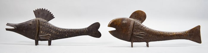 2 West African Benin Bronze Fish