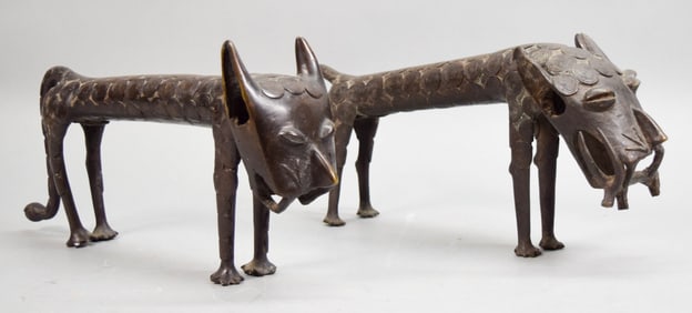 Pair of West African Bobo Bronze Leopards
