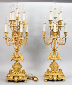 Pair of French Gilt Bronze 9 Light Candelabra