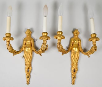 After Robert-Joseph Auguste Pair Bronze Sconces