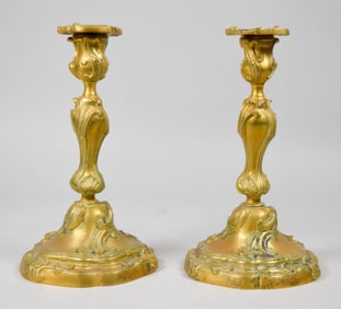 Pair of French Gilt Bronze Candlesticks