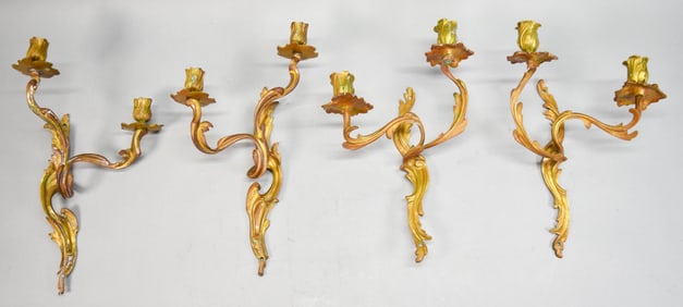 4 French Gilt Bronze Sconces Louis XV Style