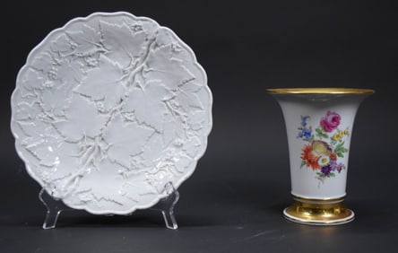 2 Pieces Meissen Porcelain Vase & Plate