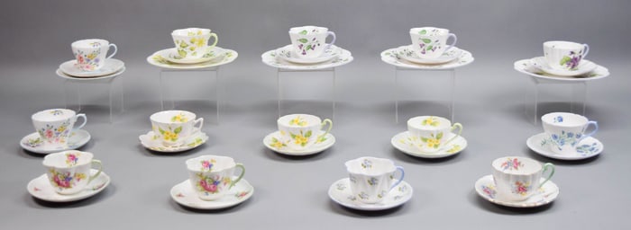 33 Pieces Shelley Bone China Cups & Saucers