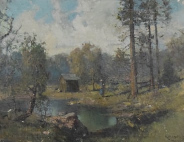 Fritz Klaiberg Oil on Canvas Figure in Landscape