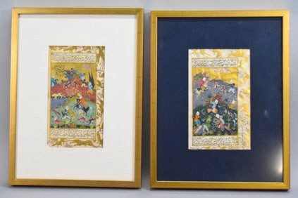 2 Indo Persian Hunt Scene Paintings