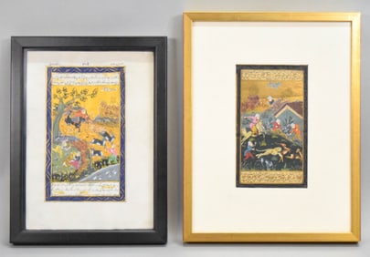 2 Indo Persian Hunt Scene Paintings