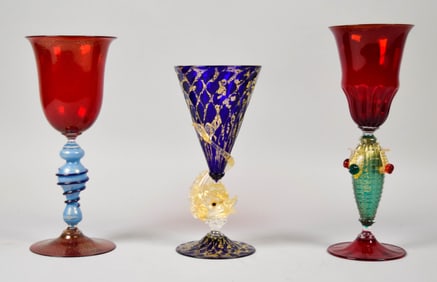 3 Venetian Glass Chalices