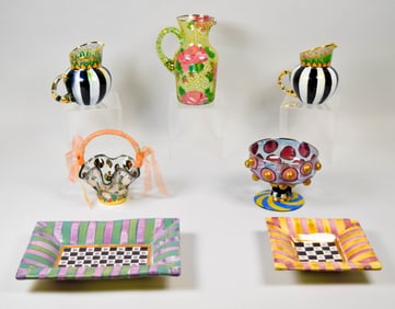 7 Pieces MacKenzie-Childs Tableware Glass, Pottery