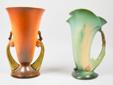 2 Roseville Pottery Vases Pinecone Pattern