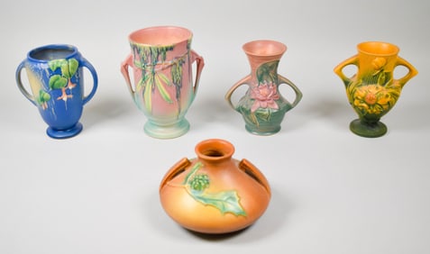 5 Roseville Pottery Vases