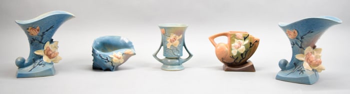 5 Pieces Roseville Pottery Magnolia Pattern