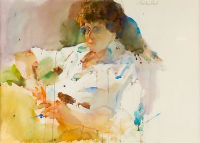 Charles Reid Watercolor Portrait Dark Glasses