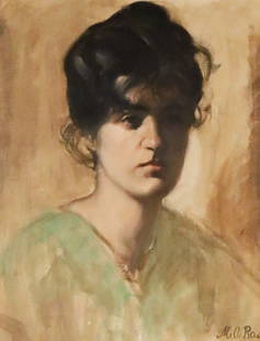 Maxmilian Rasko Oil on Canvas Panel Portrait: Maxmilian Aurel Reinitz Rasko (Hungarian / American, 1883-1961). Oil on canvas panel, portrait of a woman. Signed lower right M.A. Rasko. 19 1/2" x 15 1/2" (with frame 25 1/2" x 21 1/2"). Provenance: