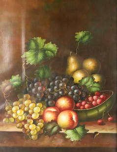 Signed Nisko Oil on Canvas Still Life: Oil on canvas, still life with fruit. Signed lower right Nisko. 23 1/2" x 17 1/2" (with frame 26" x 20"). Back separating from frame, scratches and paint loss center left. Provenance: The Estate of