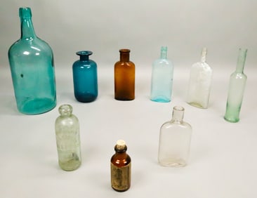 9 Vintage Glass Bottles