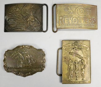 4 Vintage Brass Belt Buckles