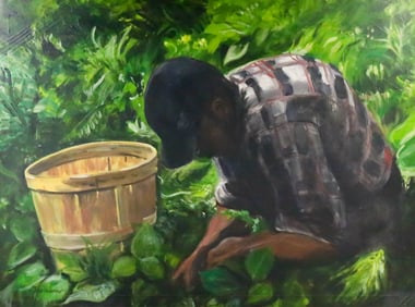 Ronald Travisano Oil on Canvas Man in Garden
