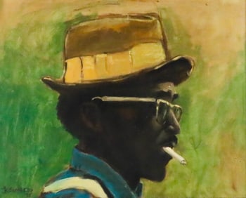 Ronald Travisano Oil on Canvas Man Smoking