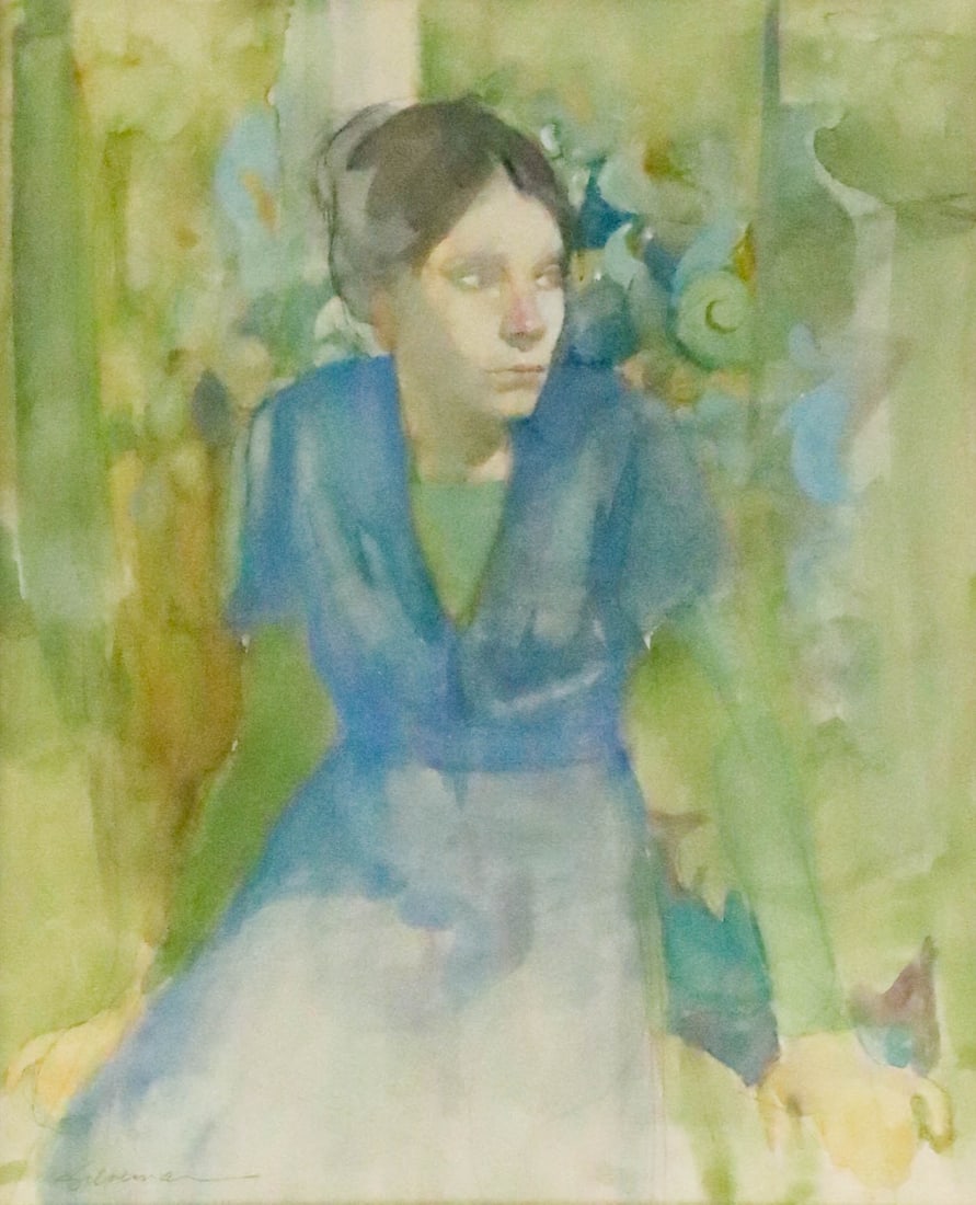 Burton Silverman Watercolor Study in Green & Blue (1 of 8)