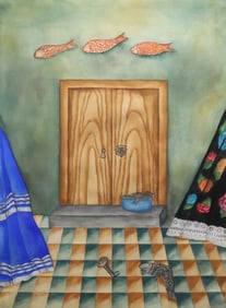 Irma Guerrero Watercolor Interior With Fish